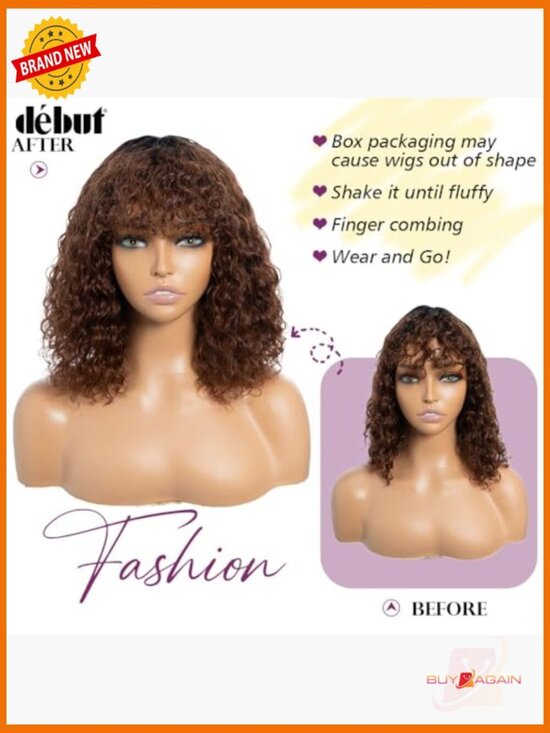 Short Curly Bob Wig with Bangs, 12\